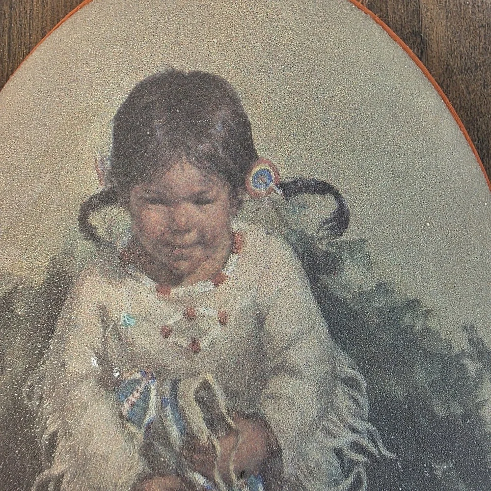 Vintage Beaded Sugar Glass Wall Art Plaque Native American Girl Vel Miller Print